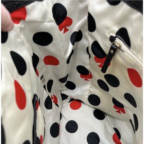 Kate Spade Lg Black Grove Court Thea Leather Tote Polka dot lining and Zip Sides - Picture 7 of 16